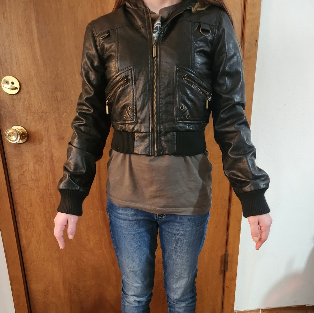 Wetseal mini black, pleather jacket, size small fits like small And xsmall